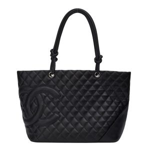 CHANEL VINTAGE CAMBON LIGNE BLACK LEATHER SHOPPING TOTE BAG (2004)